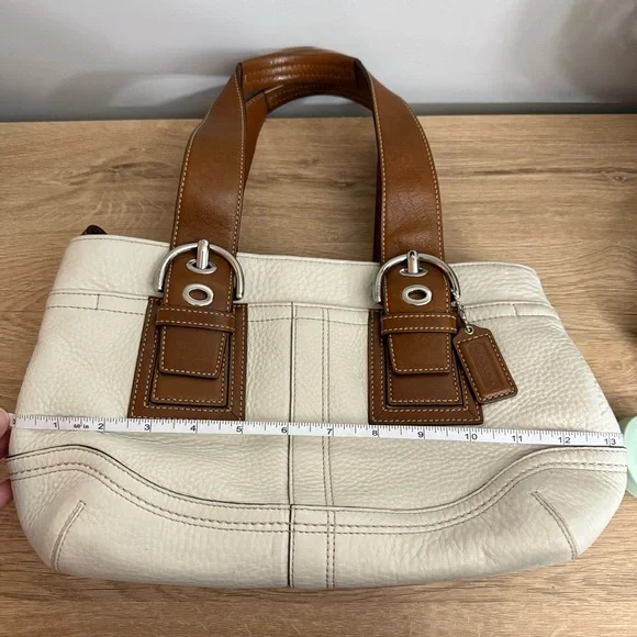 Vintage Y2K Coach Soho Pebbled Leather Small Hand Bag Cream Brown Purse F12302 - Picture 8 of 16